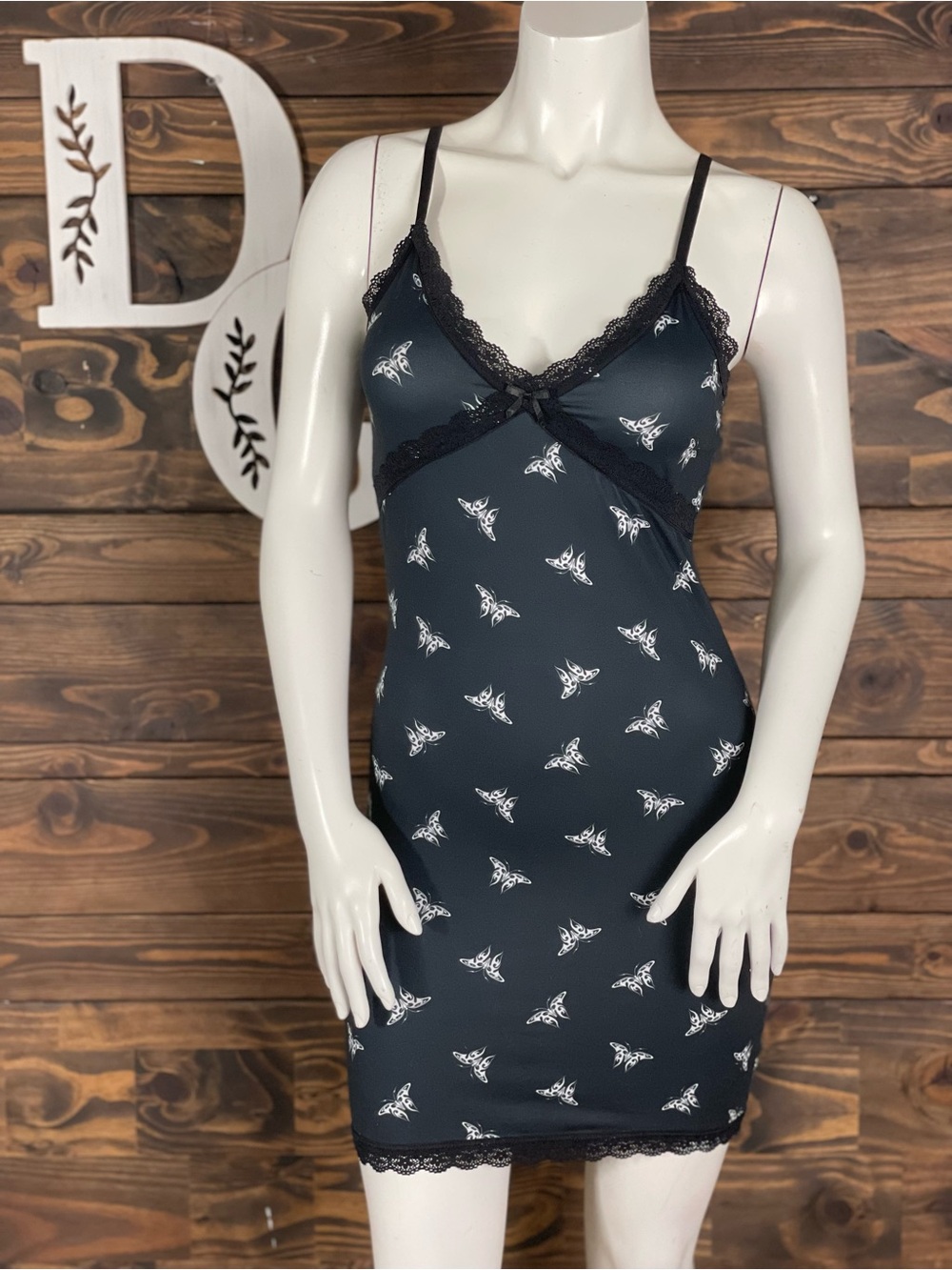 Divided H&M | Criss Cross Lace-Trim Chemise Slip Dress Butterfly Print